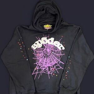 Sp5der Black Hoodie with Web Design